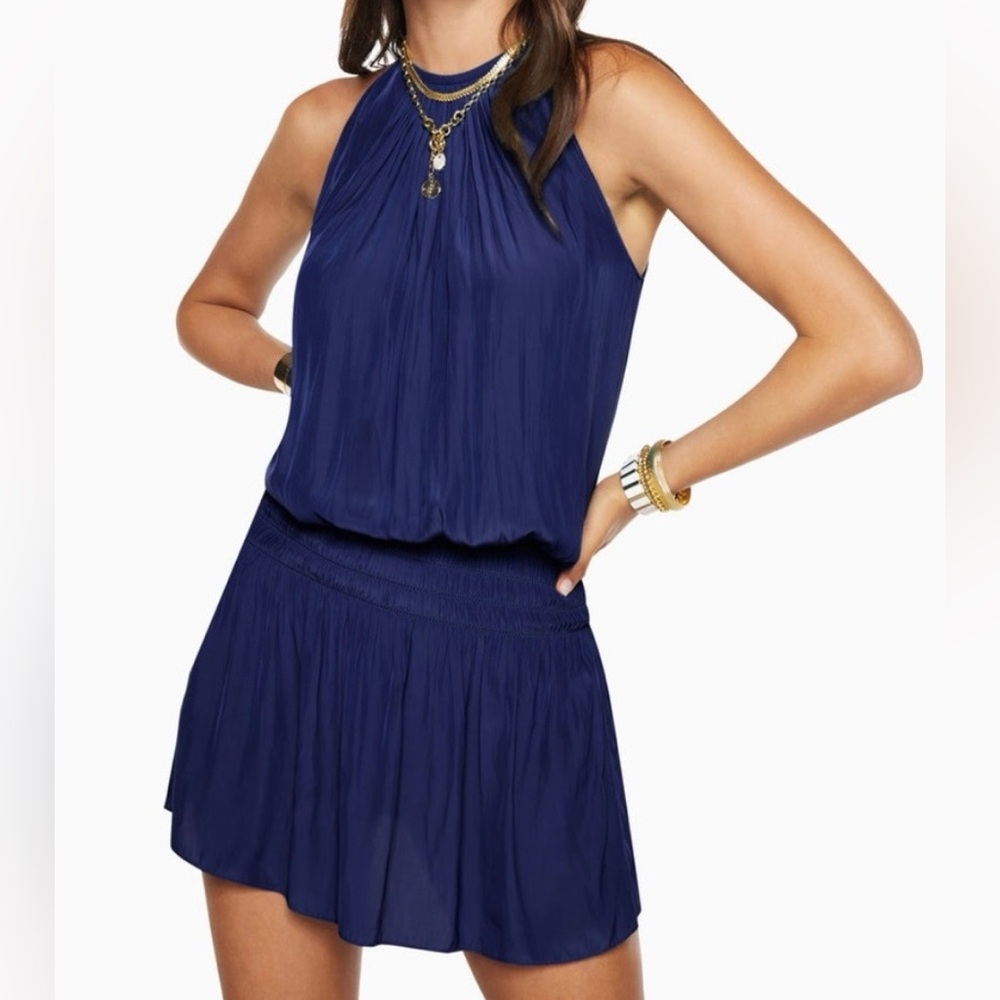 Ramy Brook Paris Navy Pleated Sleeveless Dress